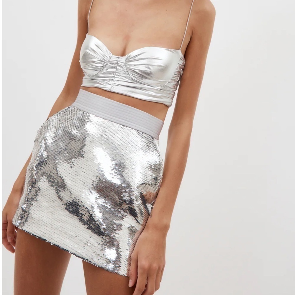 Alex Perry Delon Sequined Mini Skirt Silver